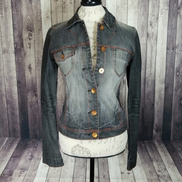 Akademiks Jackets & Blazers - Akademiks dark denim jacket with orange accents